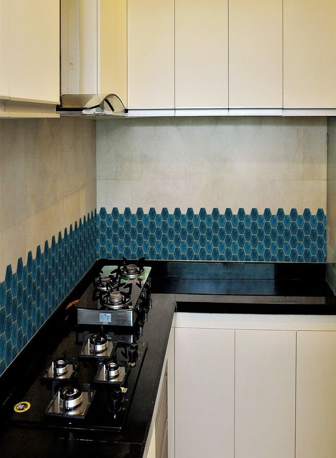 WallDesign Teal Blue Hexagon Tile Sticker - 2ft x 9.75 inch Waterproof Easy Clean Durable Vinyl Decorative Film for Kitchen Counter, Washbasin, Table, Wall, Cupboard-Self-Adhesive - Image 2